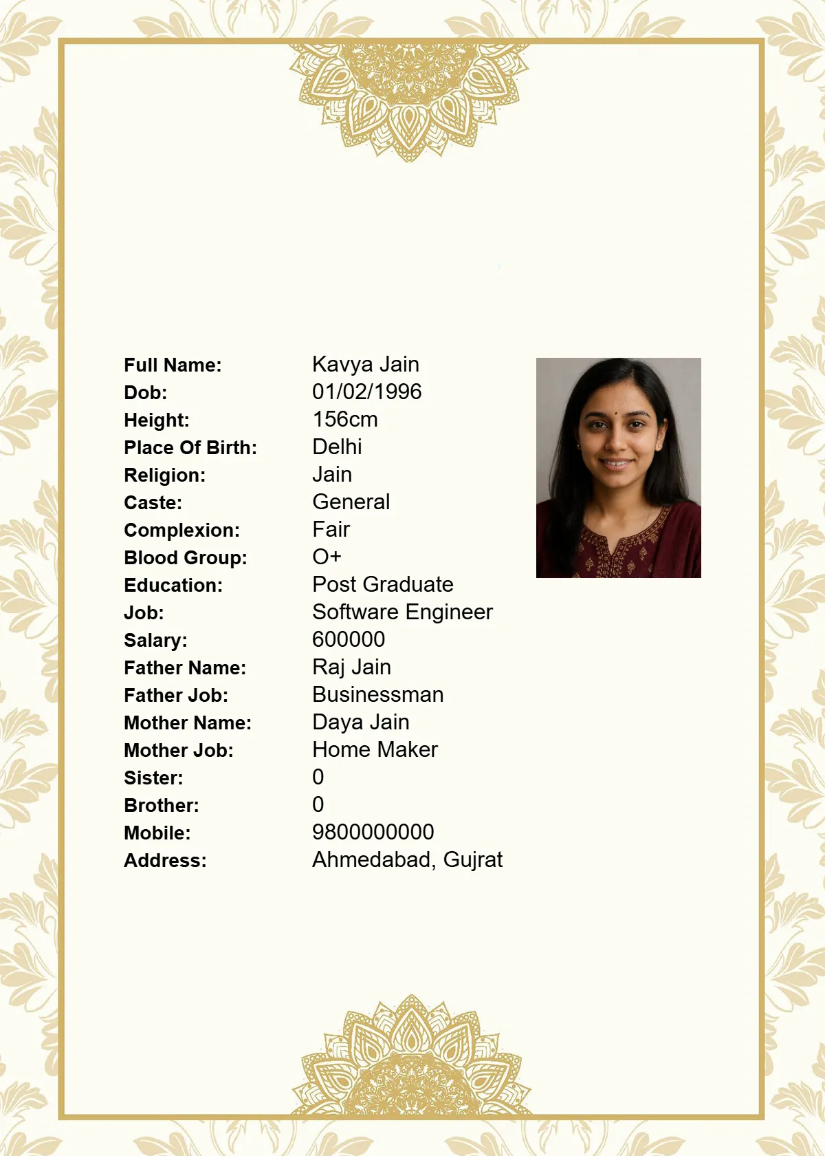 Marriage Biodata Template 15 - Professional Design